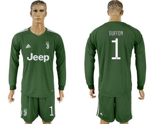 Juventus #1 Buffon Green Goalkeeper Long Sleeves Soccer Club Jersey - Click Image to Close